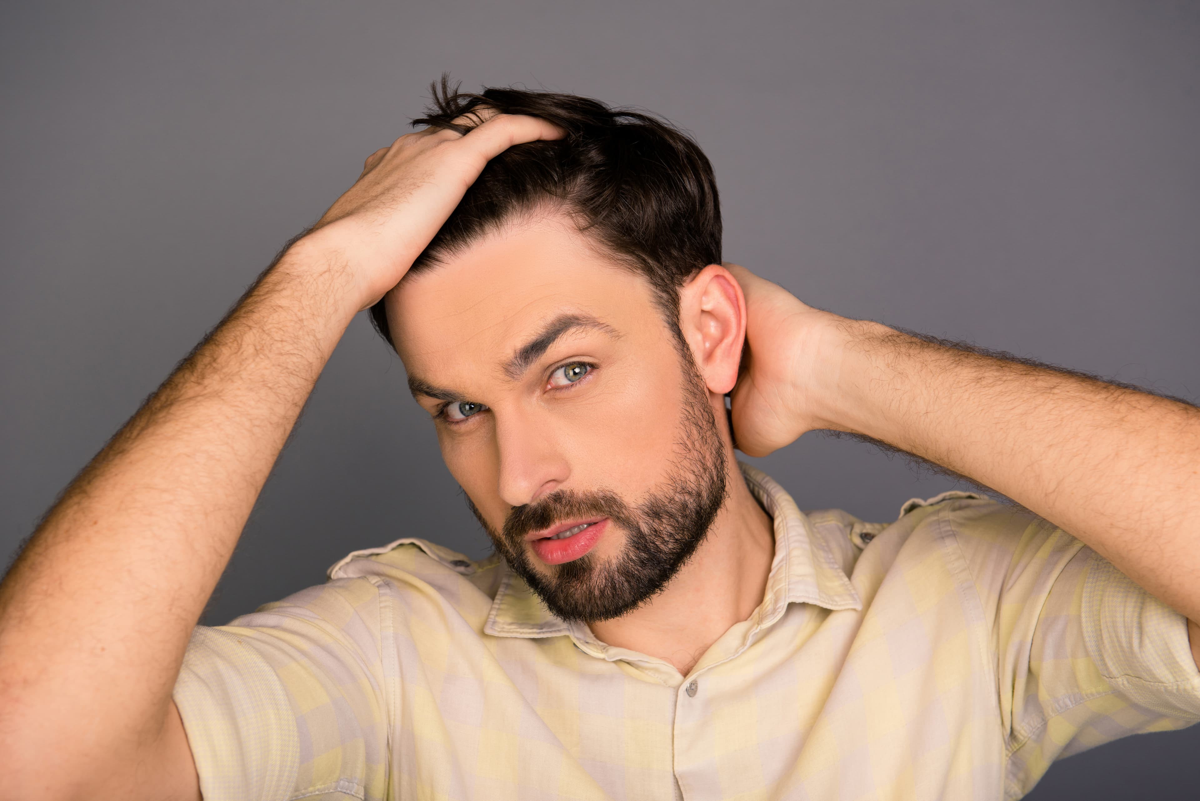 Man checking hair